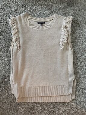 Banana Republic Cream Fringe-Sleeve Knit Sweater Vest